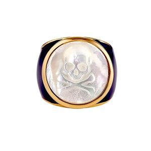 Gold Dipped Ivory Enamel, Mother of Pearl Skull Pearl Cameo